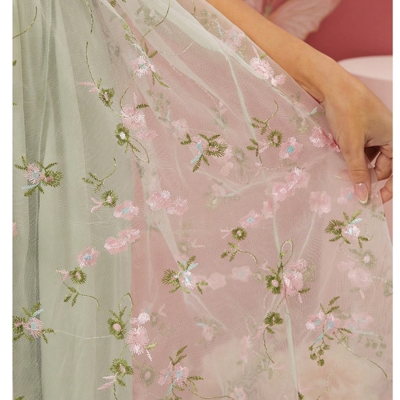 Maternity Mint Green Floral Embroidered Puff Sleeve Dress - Picture 5 of 5